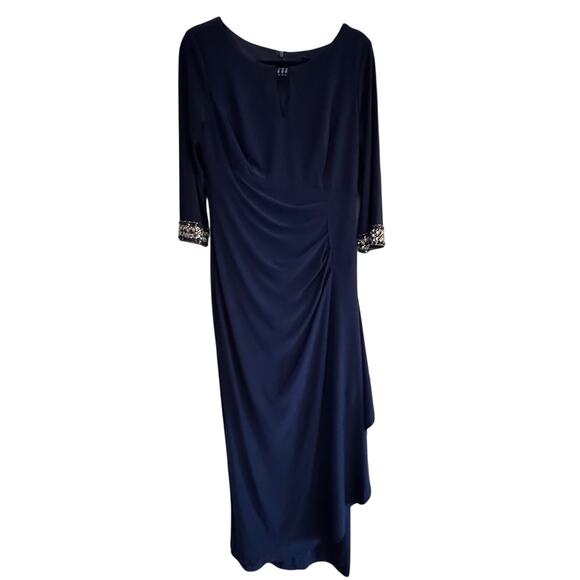 ALEX EVENINGS NEW Navy Long Embellished Keyhole Dress Size 10 - Picture 4 of 9